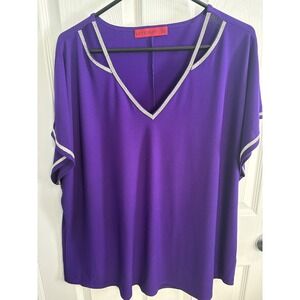 LOVE SCARLETT Purple V Neck Rhinestone Embellished Short Sleeve Top Plus Size 3X